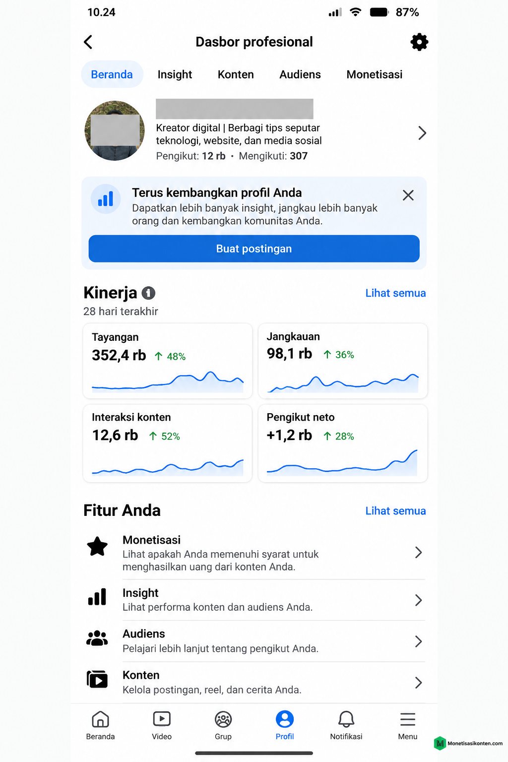 Apa yang berubah setelah FB Pro aktif